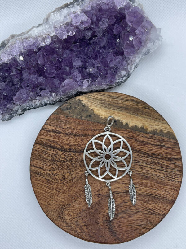 Mandala Dream Catcher Flower Sterling Silver Pendant - Big