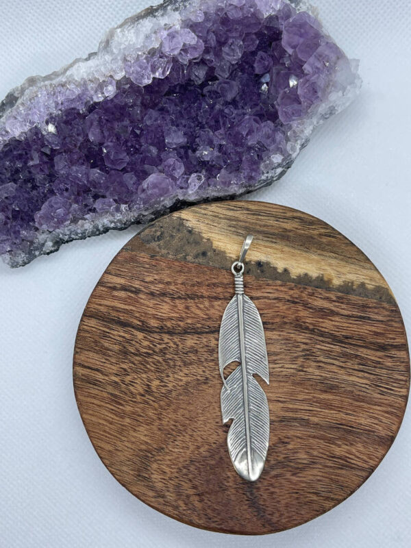 Feather Sterling Silver Pendant - Big