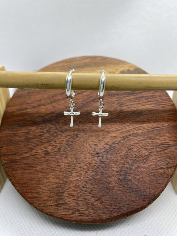 Cross Hoop Sterling Silver Earrings - 1cm