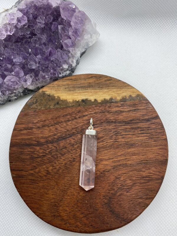 Crystal Rose Quartz Sterling Silver Pendant Big 4cm