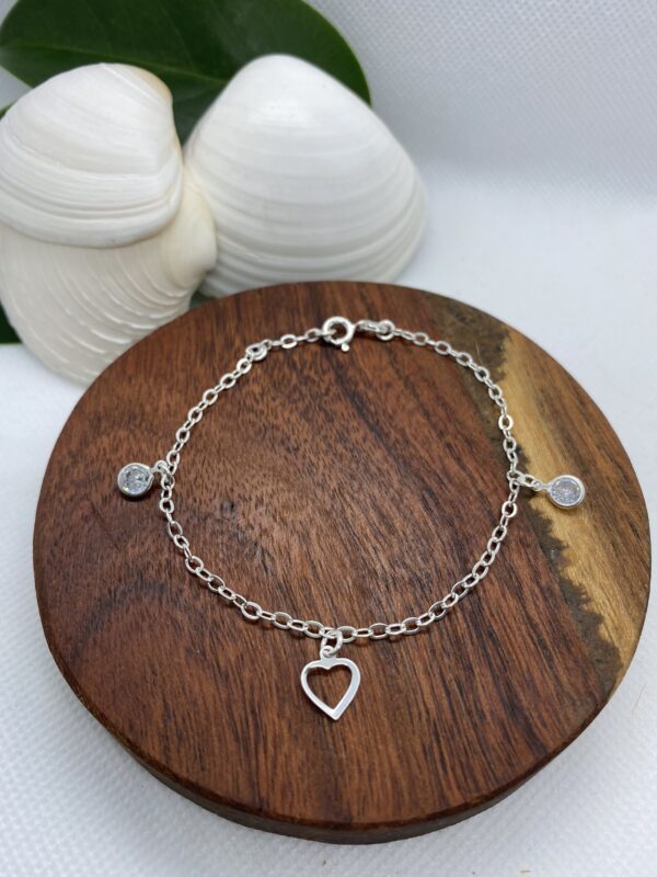 Heart and Zirconia Drops Sterling Silver Bracelet - 18.5cm