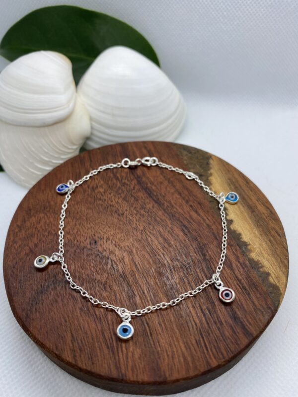 Multi Color Greek Eye Sterling Silver Bracelet - 19.5cm