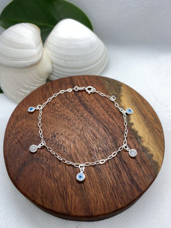 Greek Eye w/ Zirconia Sterling Silver Bracelet - 17.5cm