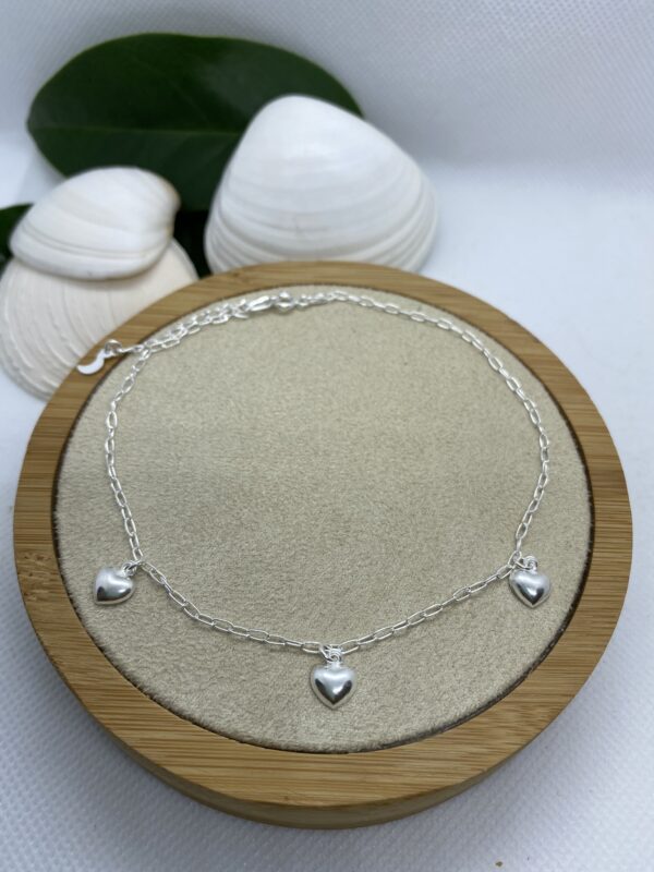 3 Heart Sterling Silver Anklet - 25cm + 4cm extension