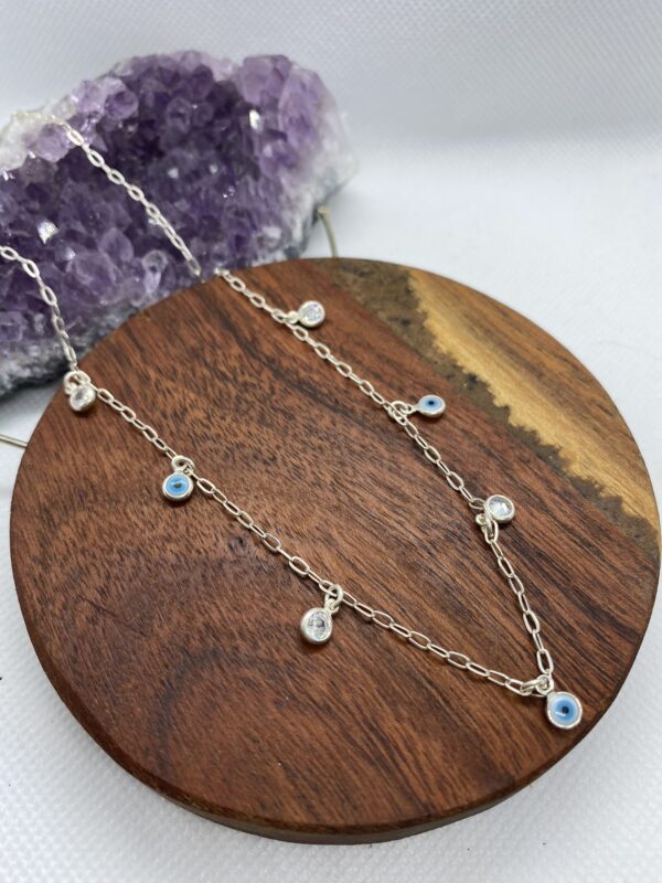 Greek Eye and Drops of Zirconia Sterling Silver Choker 38cm +5cm extension