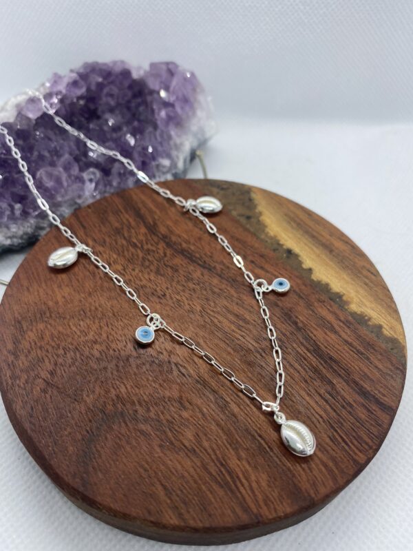 Greek Eye and Shell Sterling Silver Choker 38cm +4cm extension