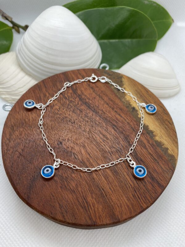 Greek Eye Light Blue Hang Sterling Silver Bracelet – 18cm