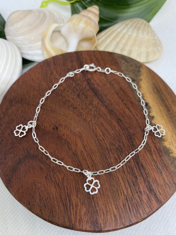 3 Four Leaf Sterling Silver Bracelet 18 cm