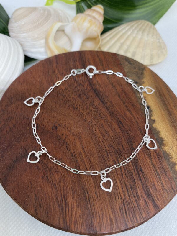 5 Heart Sterling Silver Bracelet 18cm