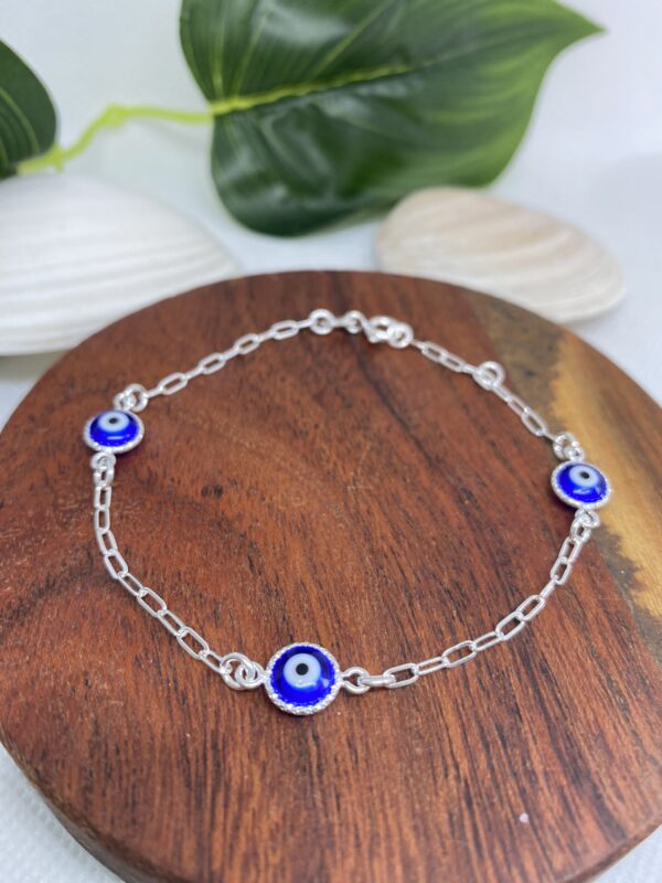 Greek Eye Blue Navy Sterling Silver Bracelet – 18cm